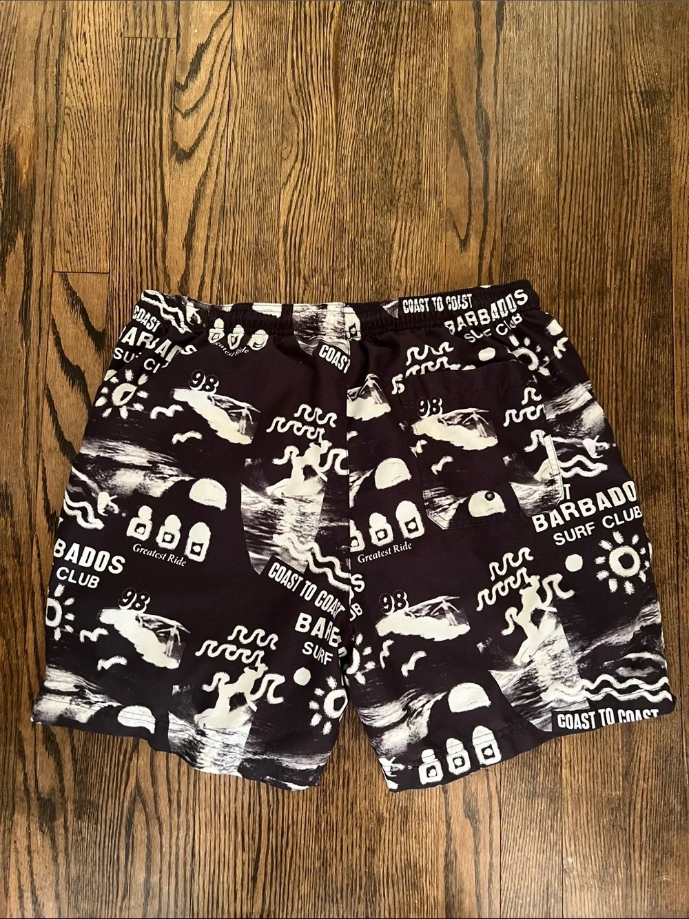PacSun Black and White Barbados Surf Club Swim Shorts